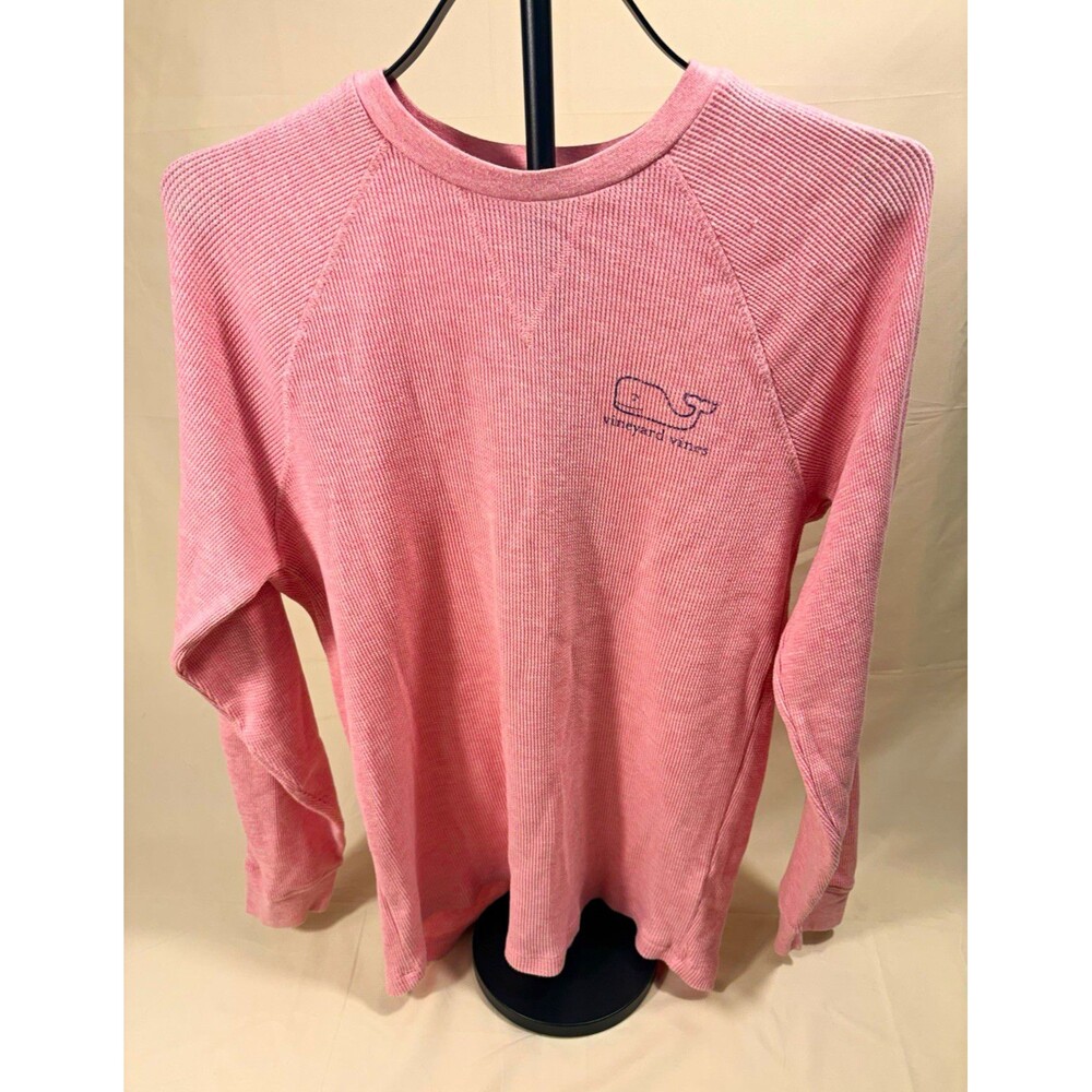 Vineyard Vines Mens S Pink Long Sleeve Crew Neck Knit Whale Logo T-Shirt